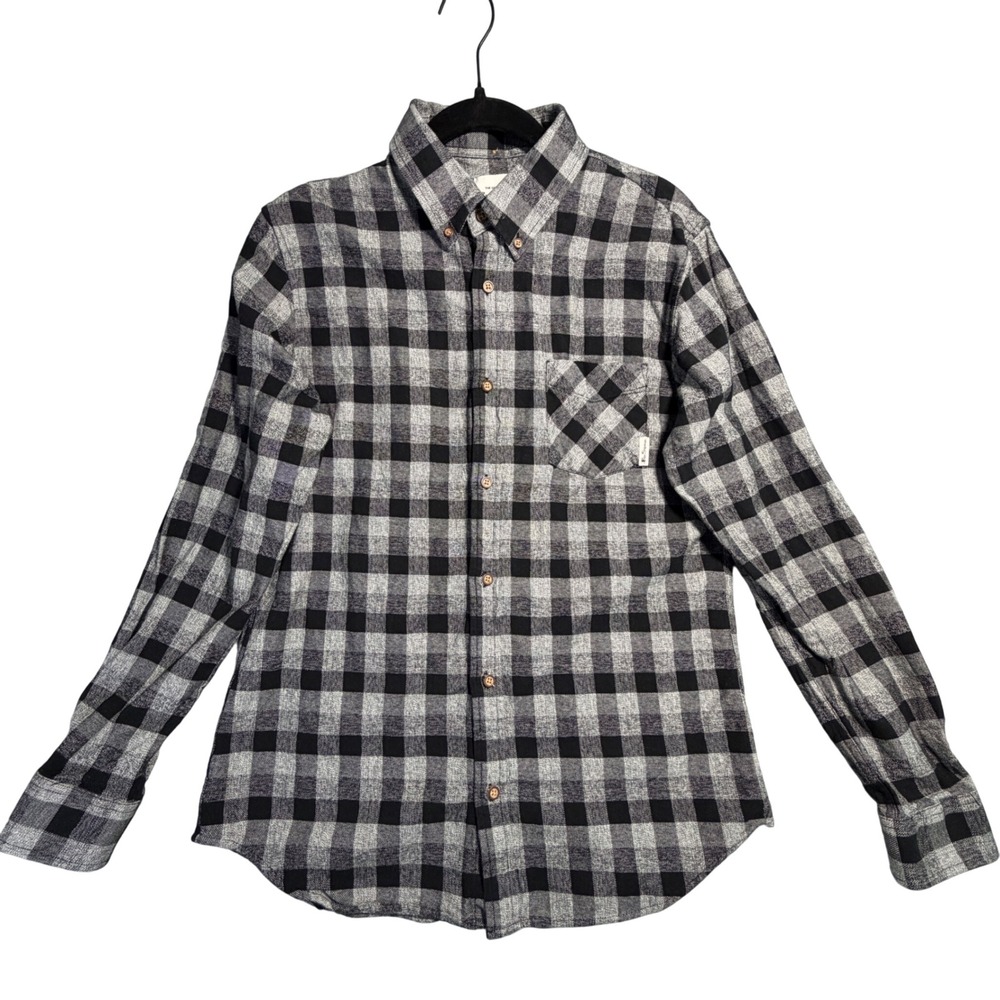 Ben Sherman Mens Buffalo Plaid Button Down‎ Shirt Grey Black Long Sleeve Large